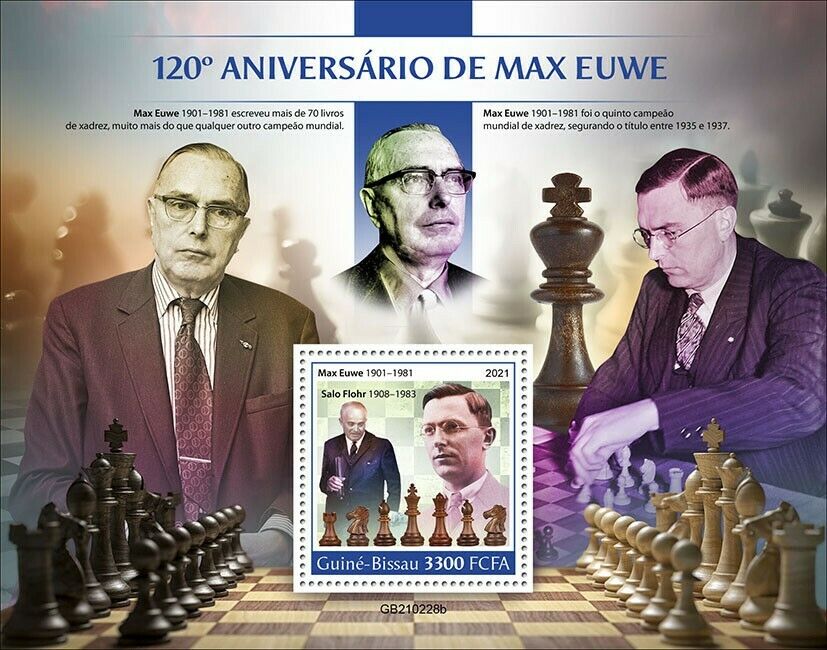 Guinea-Bissau 2021 MNH Chess Stamps Max Euwe Dutch Player Alekhine Sports 1v S/S