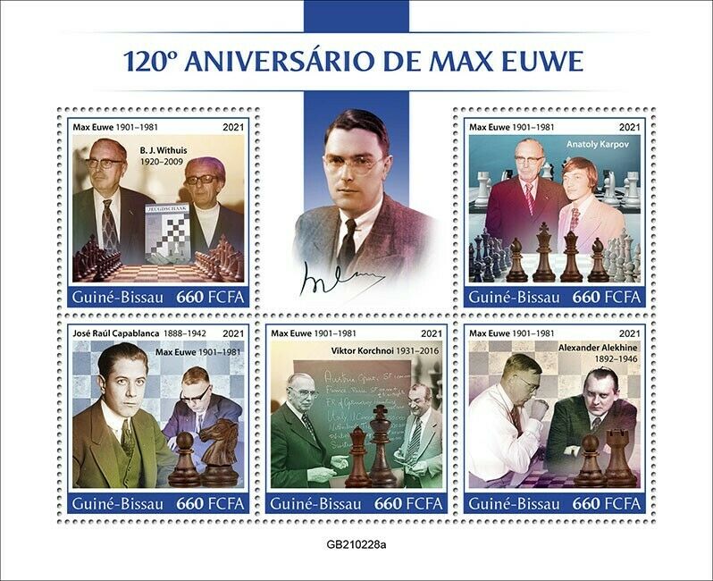 Guinea-Bissau 2021 MNH Chess Stamps Max Euwe Dutch Player Alekhine Sports 5v M/S