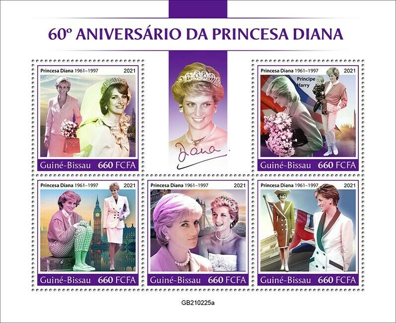 Guinea-Bissau 2021 MNH Royalty Stamps Princess Diana Famous People 5v M/S