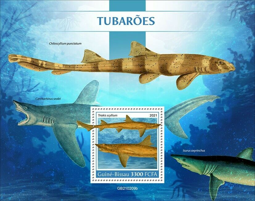 Guinea-Bissau 2021 MNH Marine Animals Stamps Sharks Banded Houndshark 1v S/S