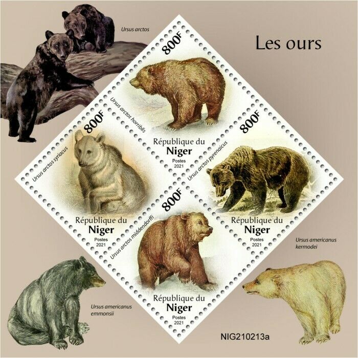 Niger 2021 MNH Wild Animals Stamps Bears Bear Brown Grizzly Bear 4v M/S