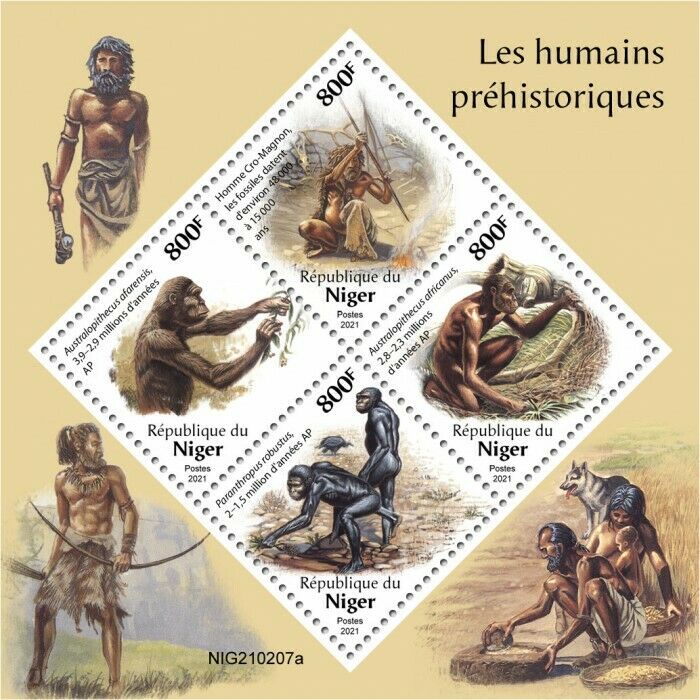 Niger 2021 MNH Prehistoric Humans Stamps Australopithecus Cro-Magnon Man 4v M/S