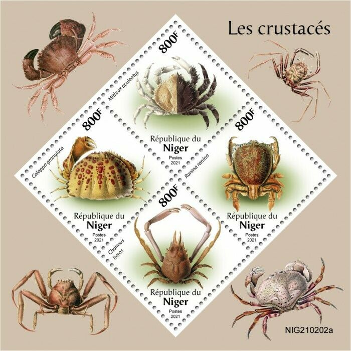 Niger 2021 MNH Marine Animals Stamps Crabs Crustaceans 4v M/S