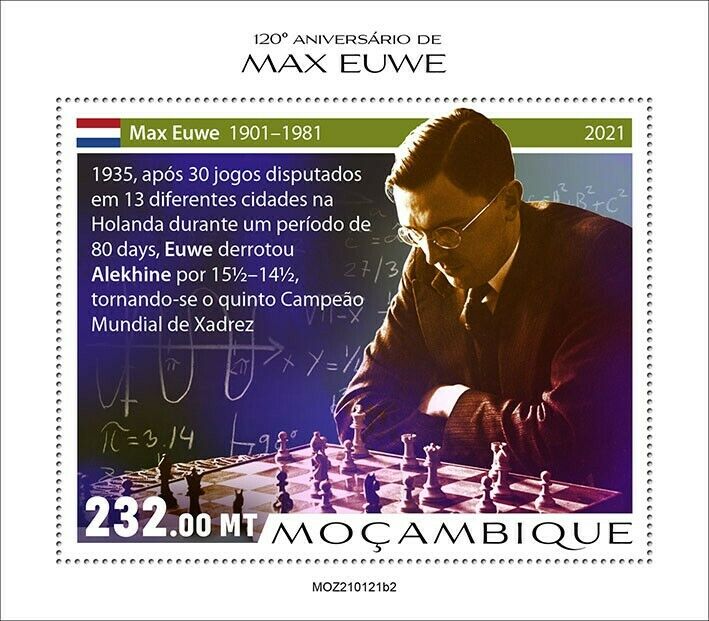Mozambique 2021 MNH Chess Stamps Max Euwe Dutch Player Games Sports 1v S/S II
