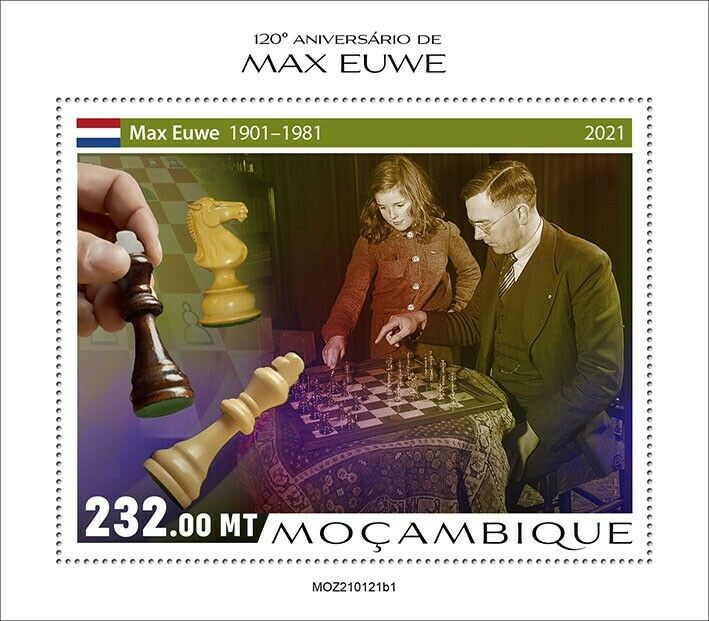 Mozambique 2021 MNH Chess Stamps Max Euwe Dutch Player Games Sports 1v S/S I