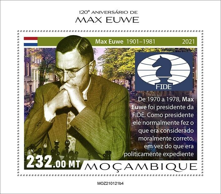 Mozambique 2021 MNH Chess Stamps Max Euwe Dutch Player Games Sports 1v S/S IV