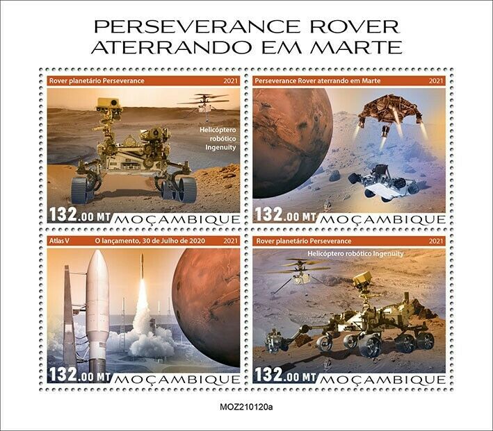 Mozambique 2021 MNH Space Stamps Perserverance Rover Mars Landing 4v M/S