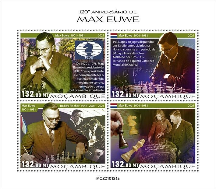 Mozambique 2021 MNH Chess Stamps Max Euwe Dutch Player Games Sports 4v M/S