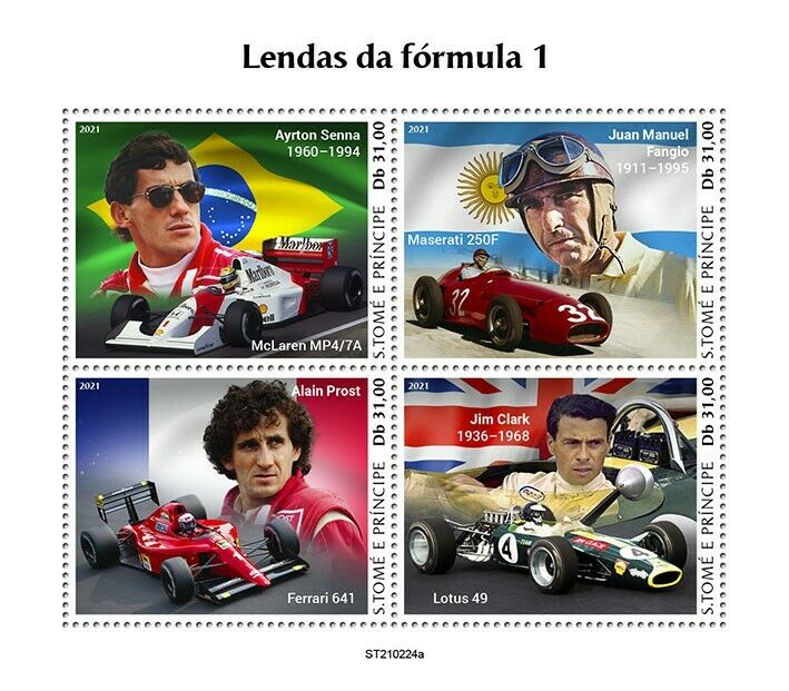 Sao Tome & Principe 2021 MNH Sports Stamps F1 Legends Formula 1 Senna 4v M/S