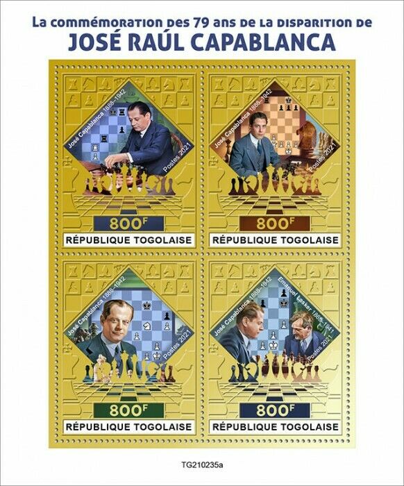 Togo 2021 MNH Chess Stamps Jose Raul Capablanca Games Sports 4v Gold M/S