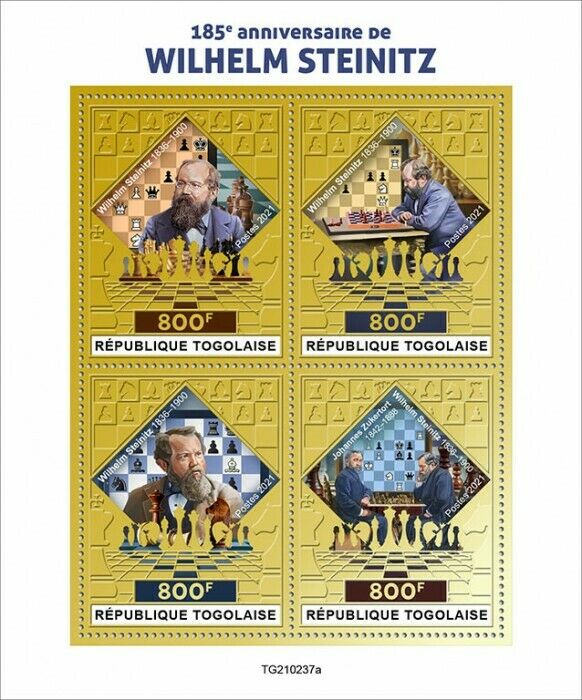 Togo 2021 MNH Chess Stamps Wilhelm Steinitz Games Sports 4v Gold M/S