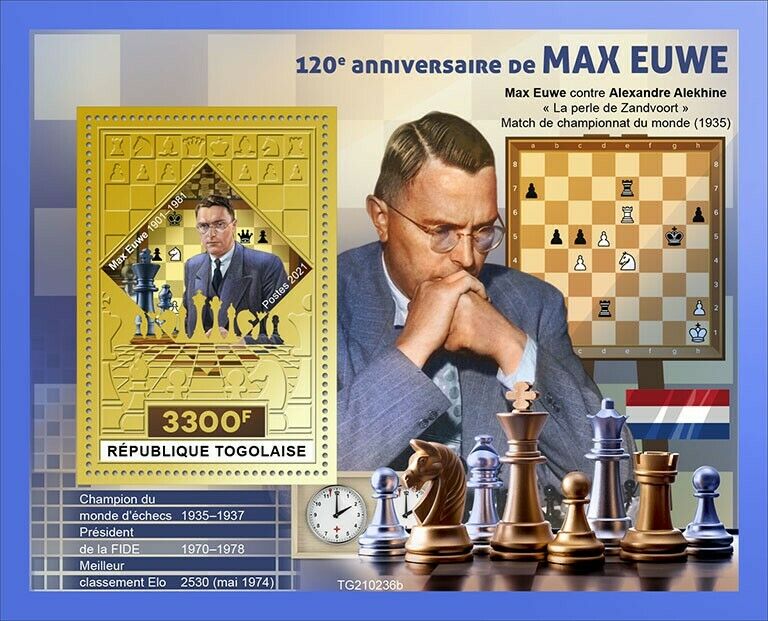Togo 2021 MNH Chess Stamps Max Euwe Dutch Player Games Sports 1v Gold S/S