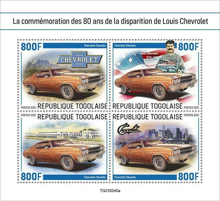 Togo 2021 MNH Cars Stamps Louis Chevrolet Chevelle Famous People 4v M/S