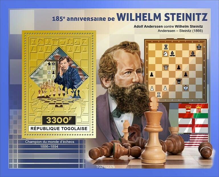Togo 2021 MNH Chess Stamps Wilhelm Steinitz Games Sports 1v Gold S/S