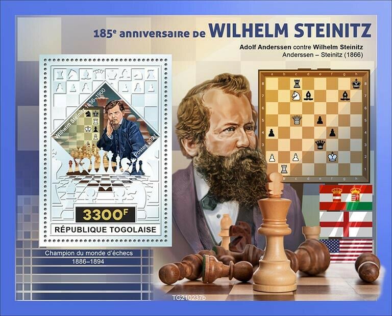 Togo 2021 MNH Chess Stamps Wilhelm Steinitz Games Sports 1v Silver S/S