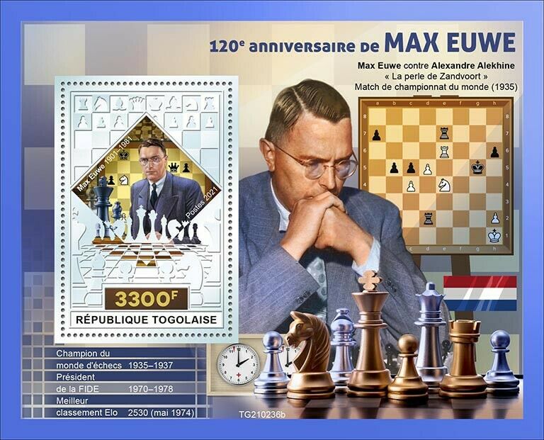 Togo 2021 MNH Chess Stamps Max Euwe Dutch Player Games Sports 1v Silver S/S
