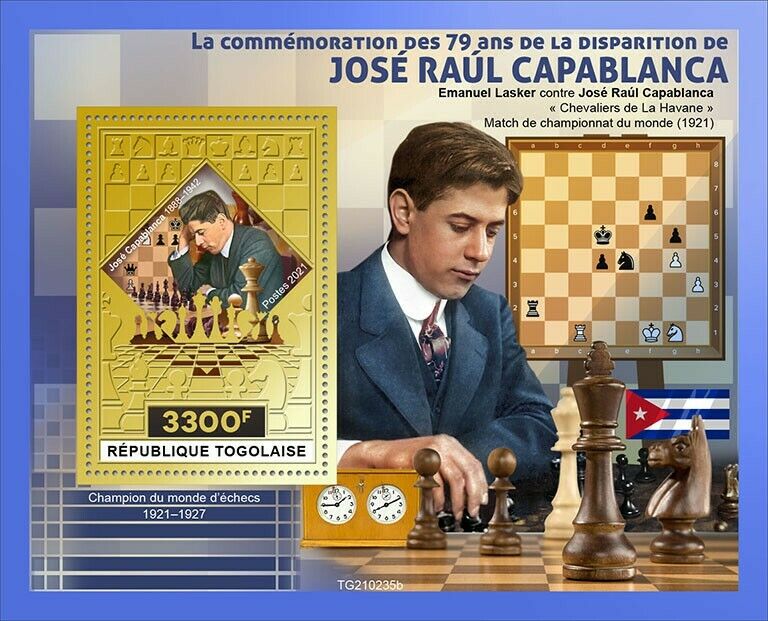 Togo 2021 MNH Chess Stamps Jose Raul Capablanca Games Sports 1v Gold S/S