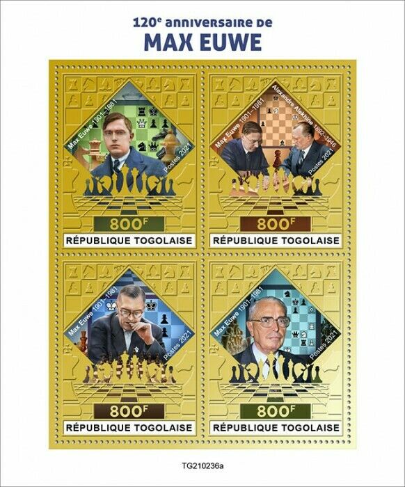 Togo 2021 MNH Chess Stamps Max Euwe Dutch Player Games Sports 4v Gold M/S