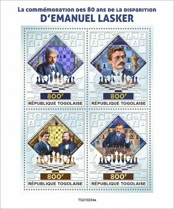 Togo 2021 MNH Chess Stamps Emanuel Lasker German Player Sports 4v Silver M/S