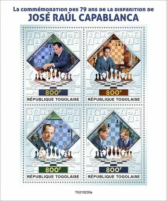 Togo 2021 MNH Chess Stamps Jose Raul Capablanca Games Sports 4v Silver M/S