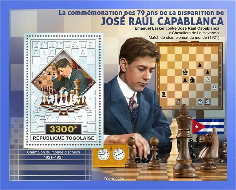 Togo 2021 MNH Chess Stamps Jose Raul Capablanca Games Sports 1v Silver S/S
