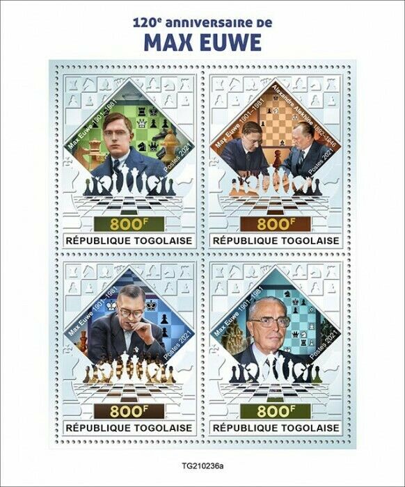 Togo 2021 MNH Chess Stamps Max Euwe Dutch Player Games Sports 4v Silver M/S
