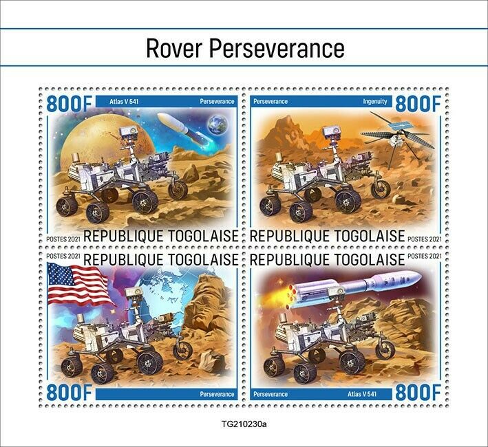 Togo 2021 MNH Space Stamps Rover Perseverance Mars Landing 4v M/S