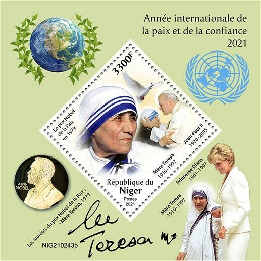 Niger 2021 MNH Nobel Prize Stamps Intl Year of Peace & Trust Mother Teresa 1v S/S