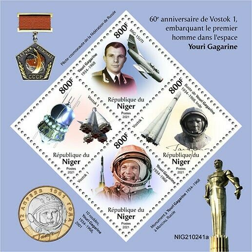 Niger 2021 MNH Space Stamps Yuri Gagarin Vostok 1 Launch 4v M/S