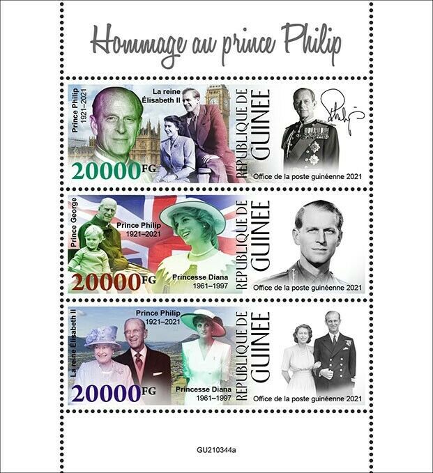 Guinea 2021 MNH Royalty Stamps Prince Philip Queen Elizabeth II 3v M/S