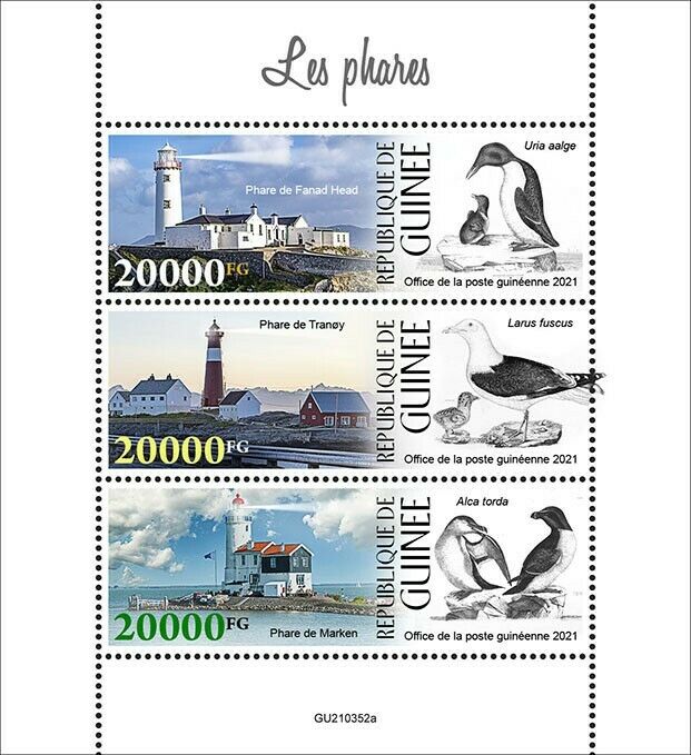 Guinea 2021 MNH Lighthouses Stamps Fanad Head Lighthouse Gulls Birds 3v M/S