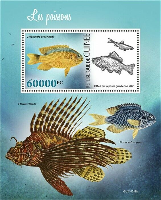 Guinea 2021 MNH Fish Stamps Fishes Damselfish Red Lionfish 1v S/S