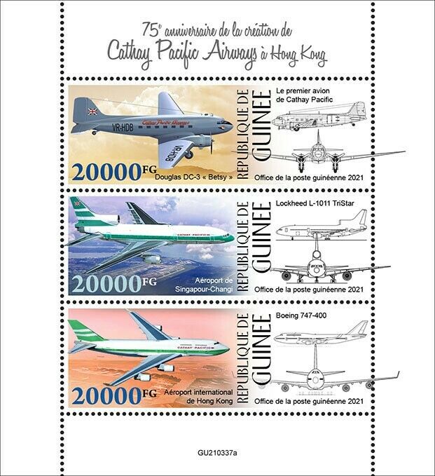 Guinea 2021 MNH Aviation Stamps Cathay Pacific Airways Douglas Aircraft 3v M/S