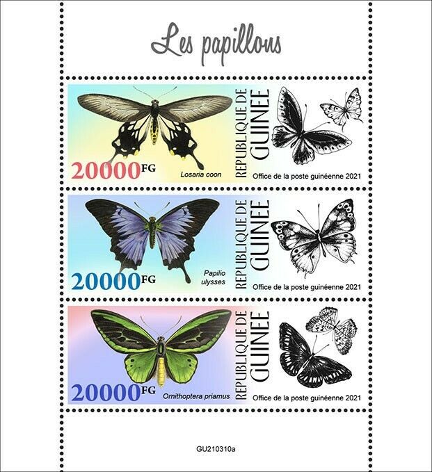 Guinea 2021 MNH Butterflies Stamps Swallowtail Ulysses Butterfly 3v M/S