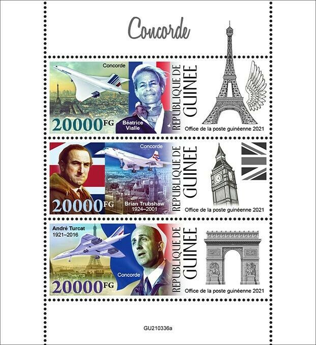 Guinea 2021 MNH Aviation Stamps Concorde Andre Turcat Brian Trubshaw 3v M/S