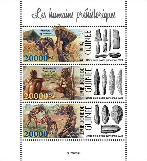 Guinea 2021 MNH Prehistoric Humans Stamps Neanderthal Cro-Magnon Man 3v M/S