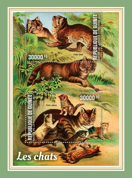 Guinea 2021 MNH Cats Stamps Chinese Mountain Cat Domestic Animals 2v S/S