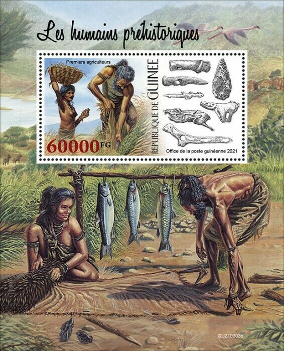 Guinea 2021 MNH Prehistoric Humans Stamps Agriculture Archaeology History 1v S/S