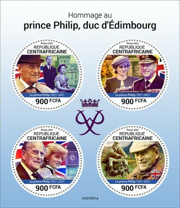 Central African Rep 2021 MNH Royalty Stamps Prince Philip Duke Edinburgh 4v M/S