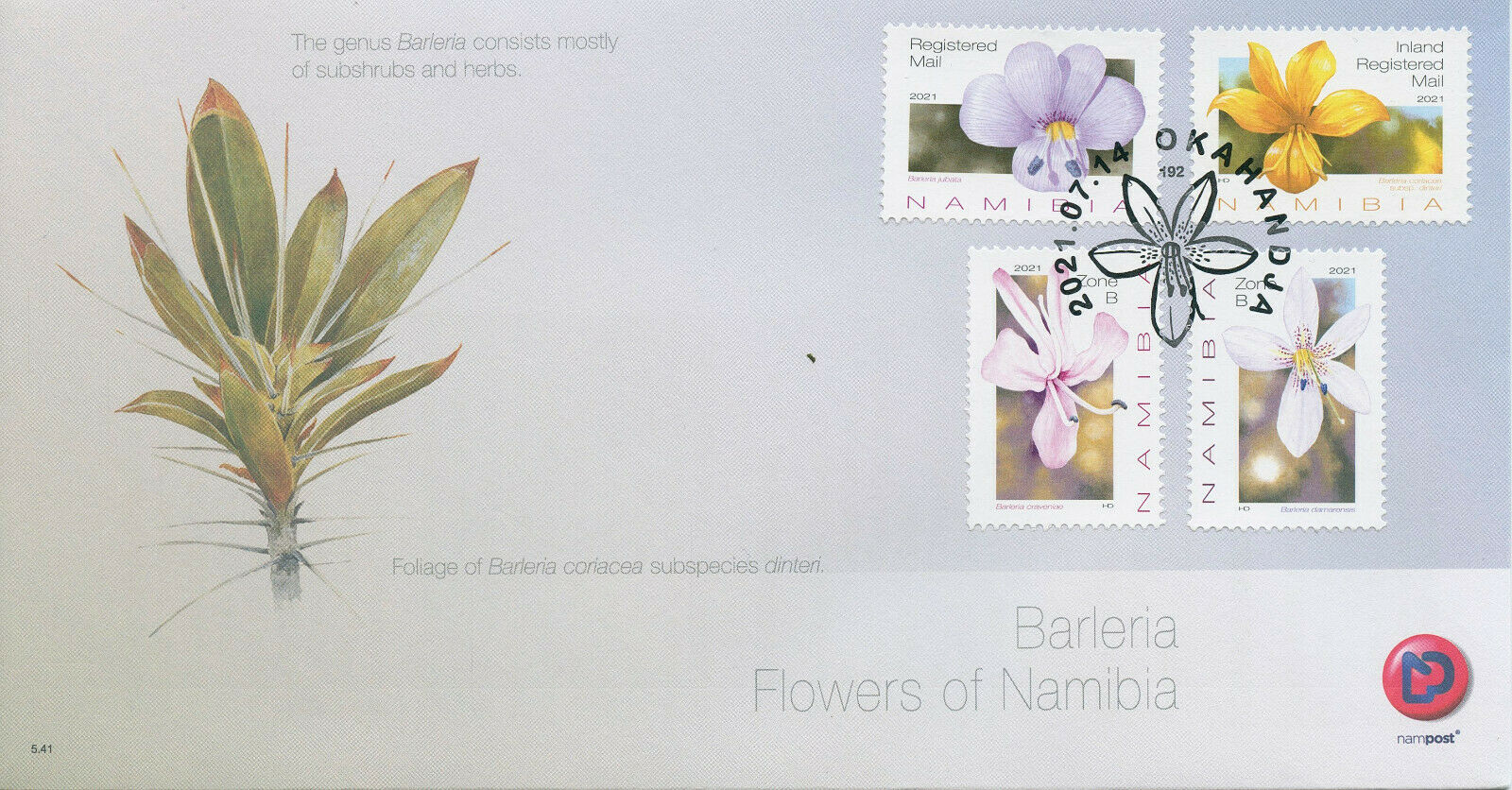 Namibia 2021 FDC Flora Stamps Barleria Flowers of Namibia Nature 4v Set