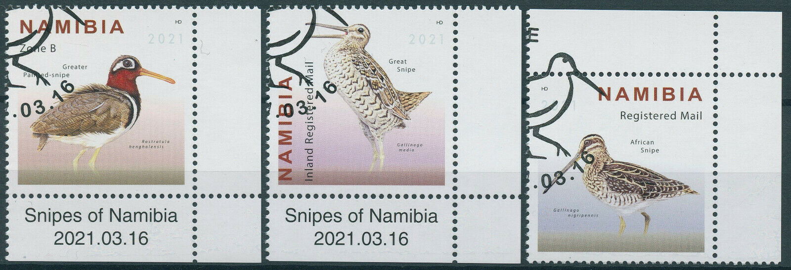 Namibia 2021 CTO Birds on Stamps Snipes Great African Snipe 3v Set