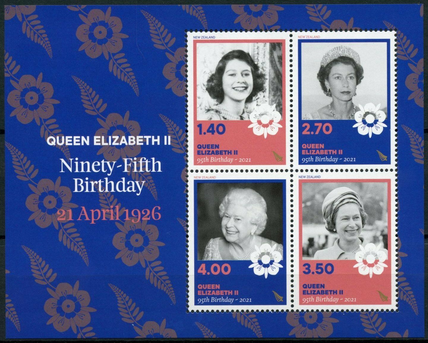 New Zealand NZ 2021 MNH Royalty Stamps Queen Elizabeth II 95th Birthday 4v M/S