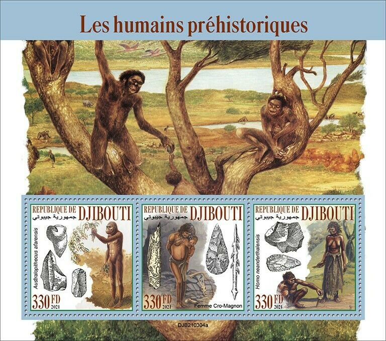 Djibouti 2021 MNH Prehistoric Humans Stamps Cro-Magnon Man Neanderthal 3v M/S