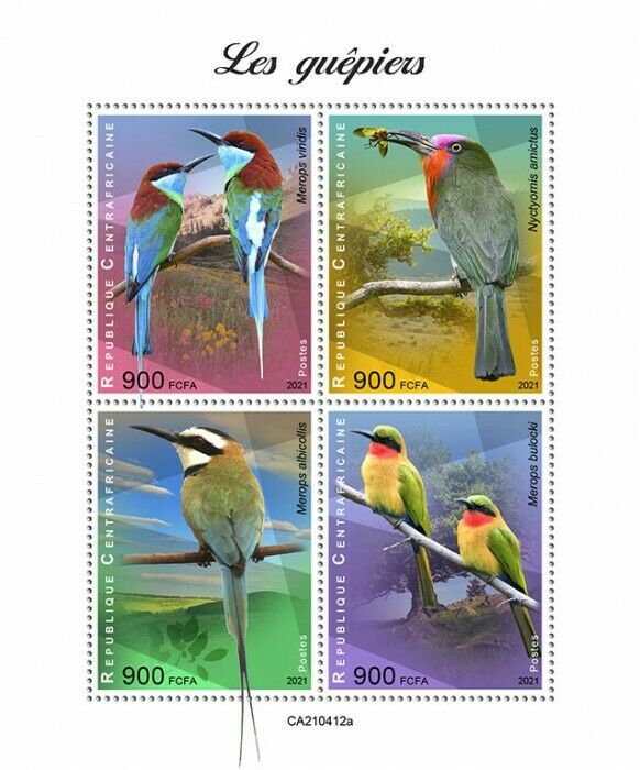 Central African Rep 2021 MNH Birds on Stamps Bee-Eaters Bee-Eater 4v M/S