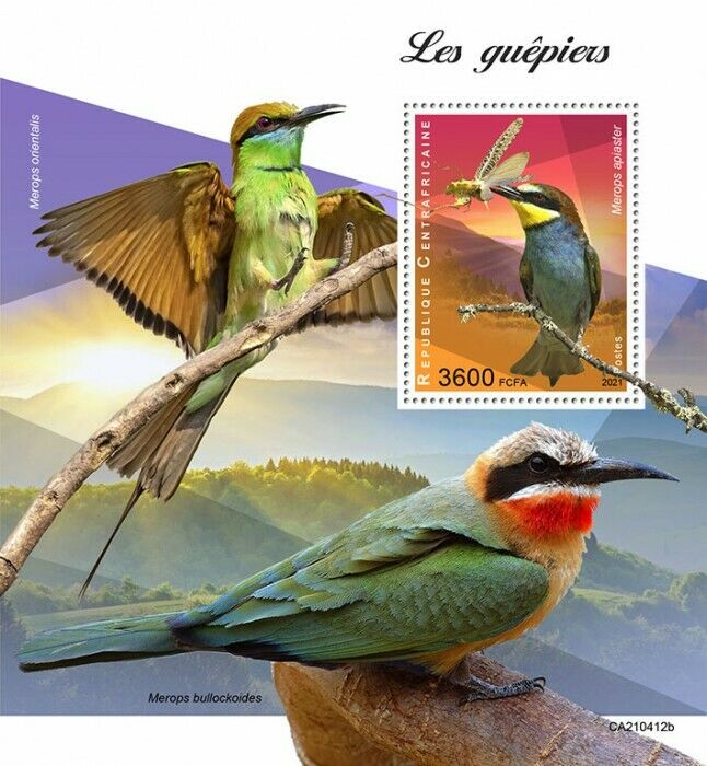 Central African Rep 2021 MNH Birds on Stamps Bee-Eaters Bee-Eater 1v S/S