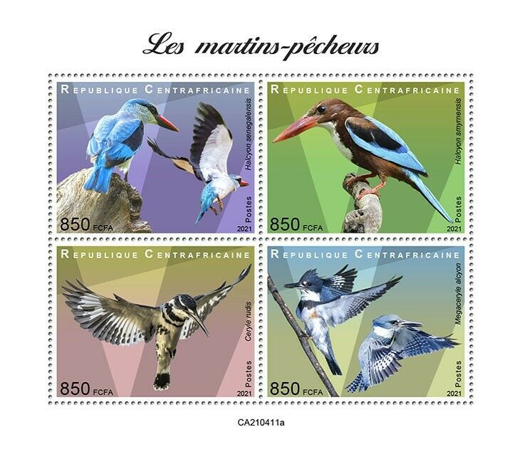 Central African Rep 2021 MNH Birds on Stamps Kingfishers Kingfisher 4v M/S