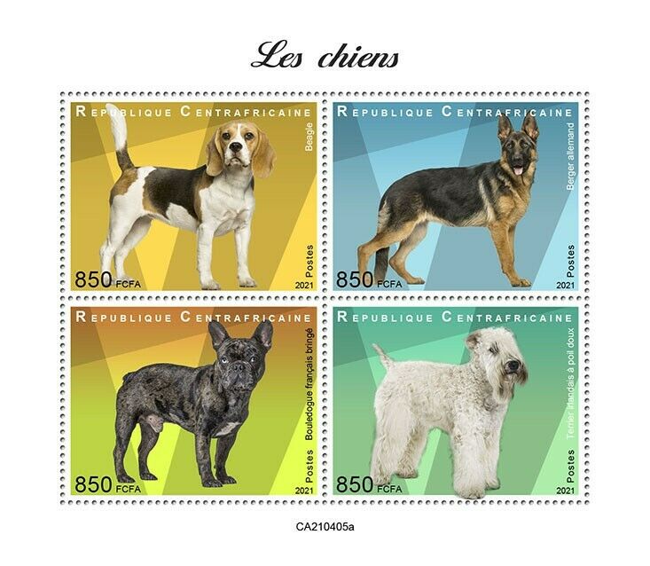Central African Rep 2021 MNH Dogs Stamps Beagle German Shepherd Bulldog 4v M/S
