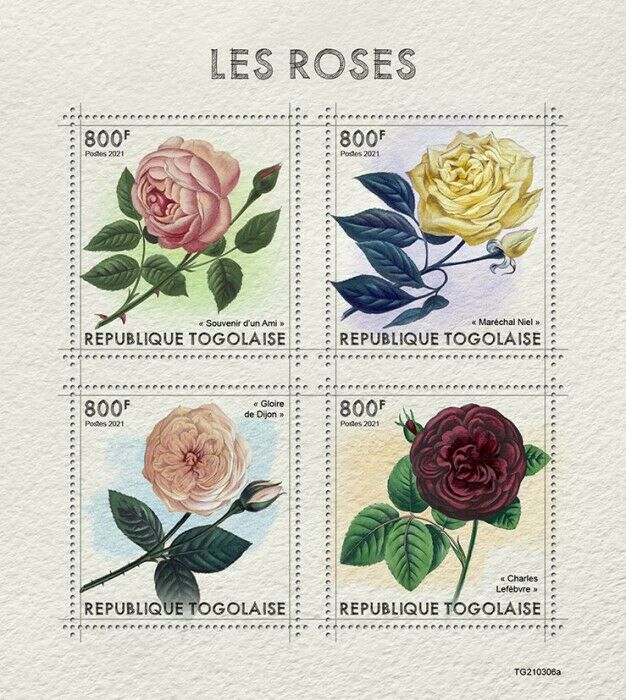 Togo 2021 MNH Flowers Stamps Roses Rose Flora Nature 4v M/S