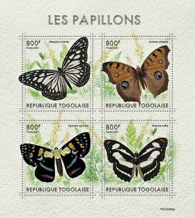 Togo 2021 MNH Butterflies Stamps Peacock Pansy Butterfly 4v M/S
