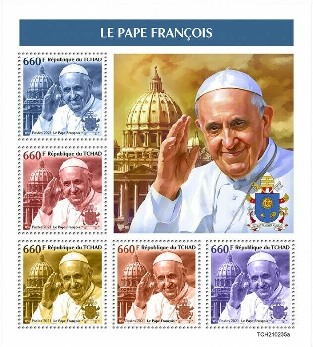 Chad 2021 MNH Pope Francis Stamps Popes Religion Famous People 5v M/S